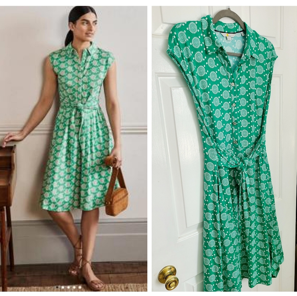 Boden Tie Waist Jersey Shirt Dress